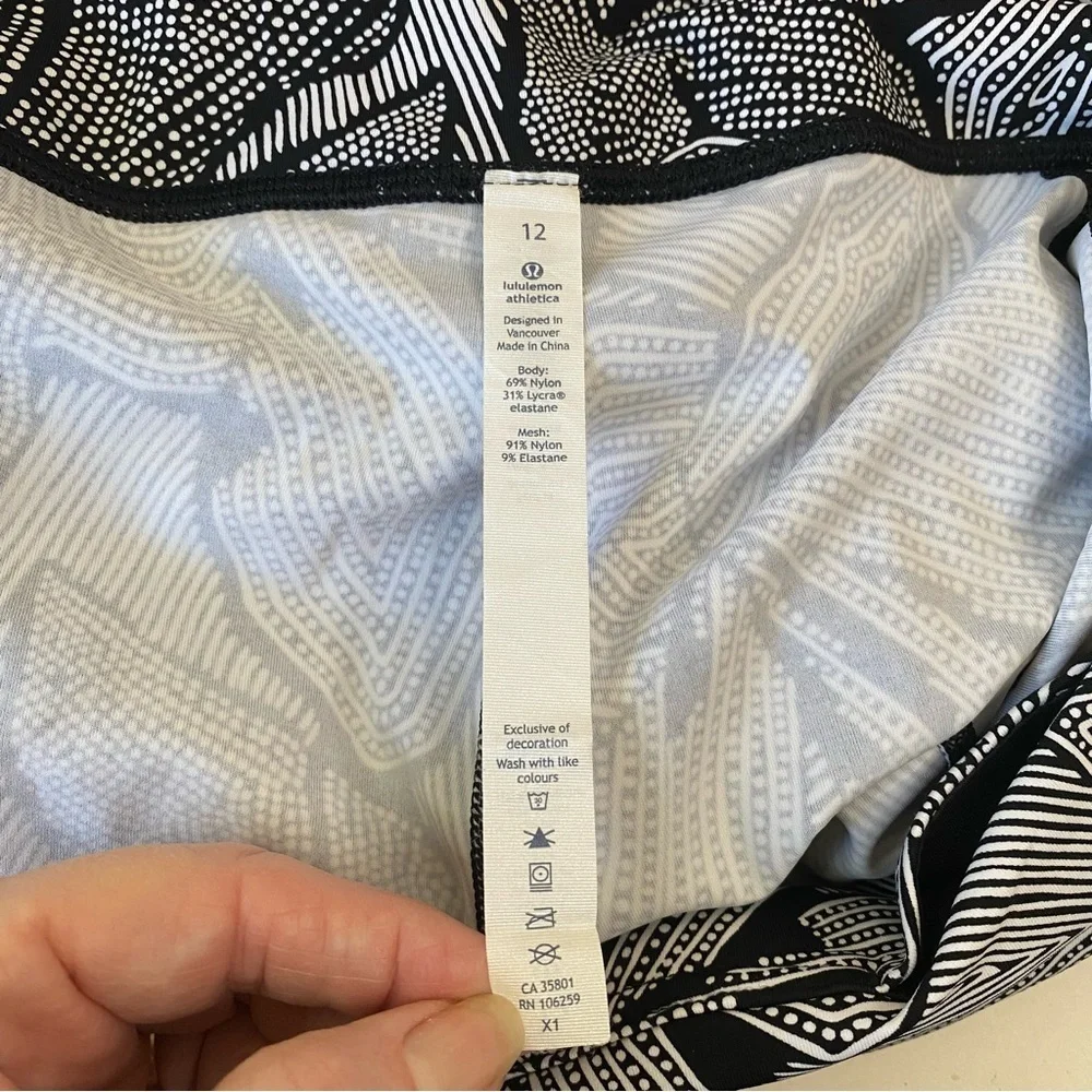 Lululemon Women’s Pace Rival Crop Leggings Dottie Tribe White Black Pattern 12
